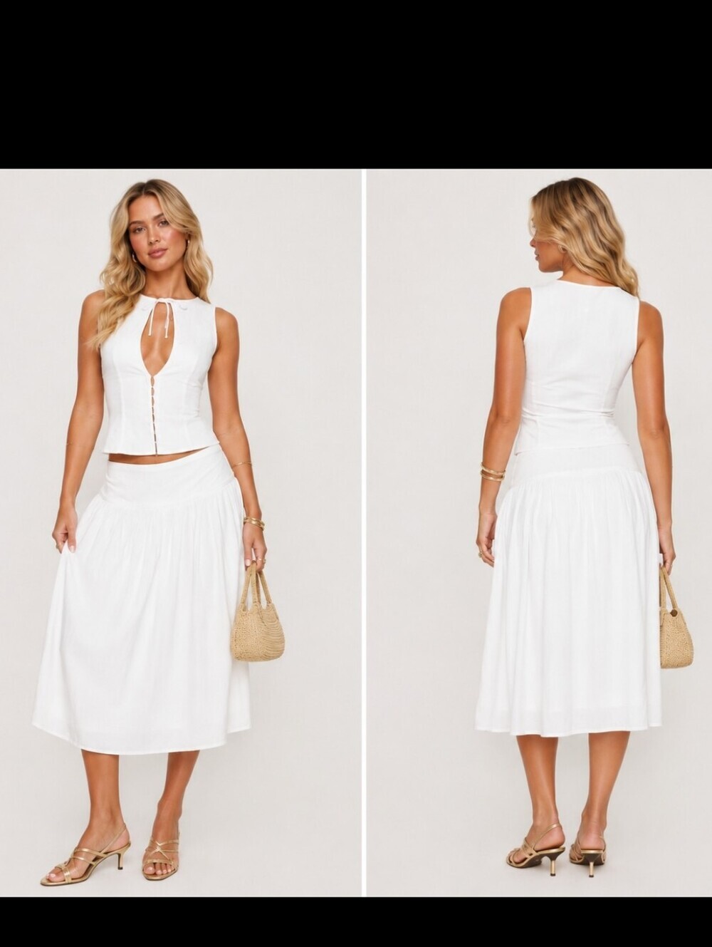 Princess Polly White Midi Skirt with Soft Gathered Waist Size 4